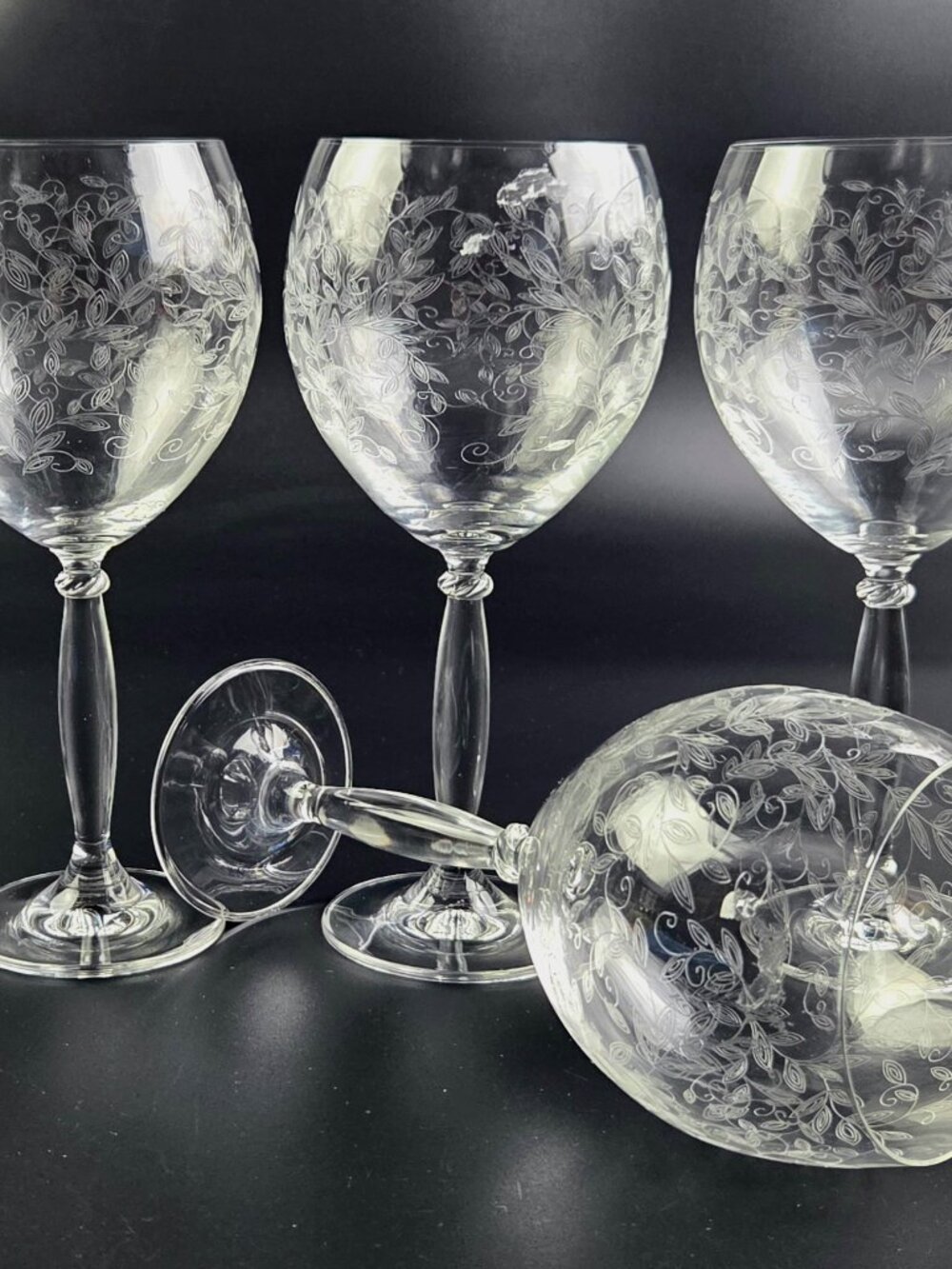 Vintage Pier 1 Eliza Etched Water/Wine Glasses – Set of 4 – Discontinued